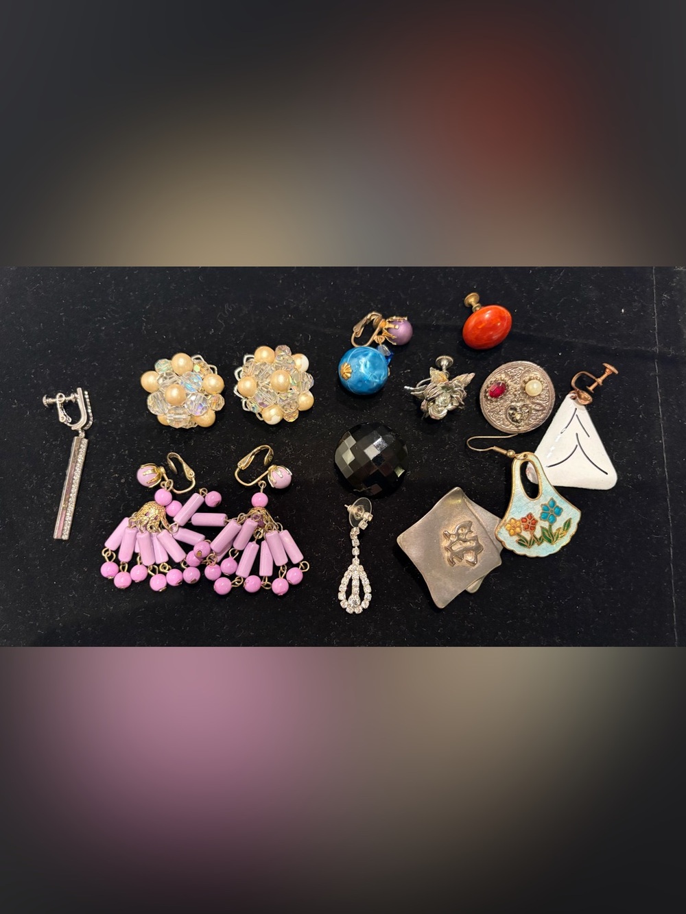 Vintage Costume Jewelry Craft Destash Lot Pink Hong Kong Pearls Cloisonne Fan